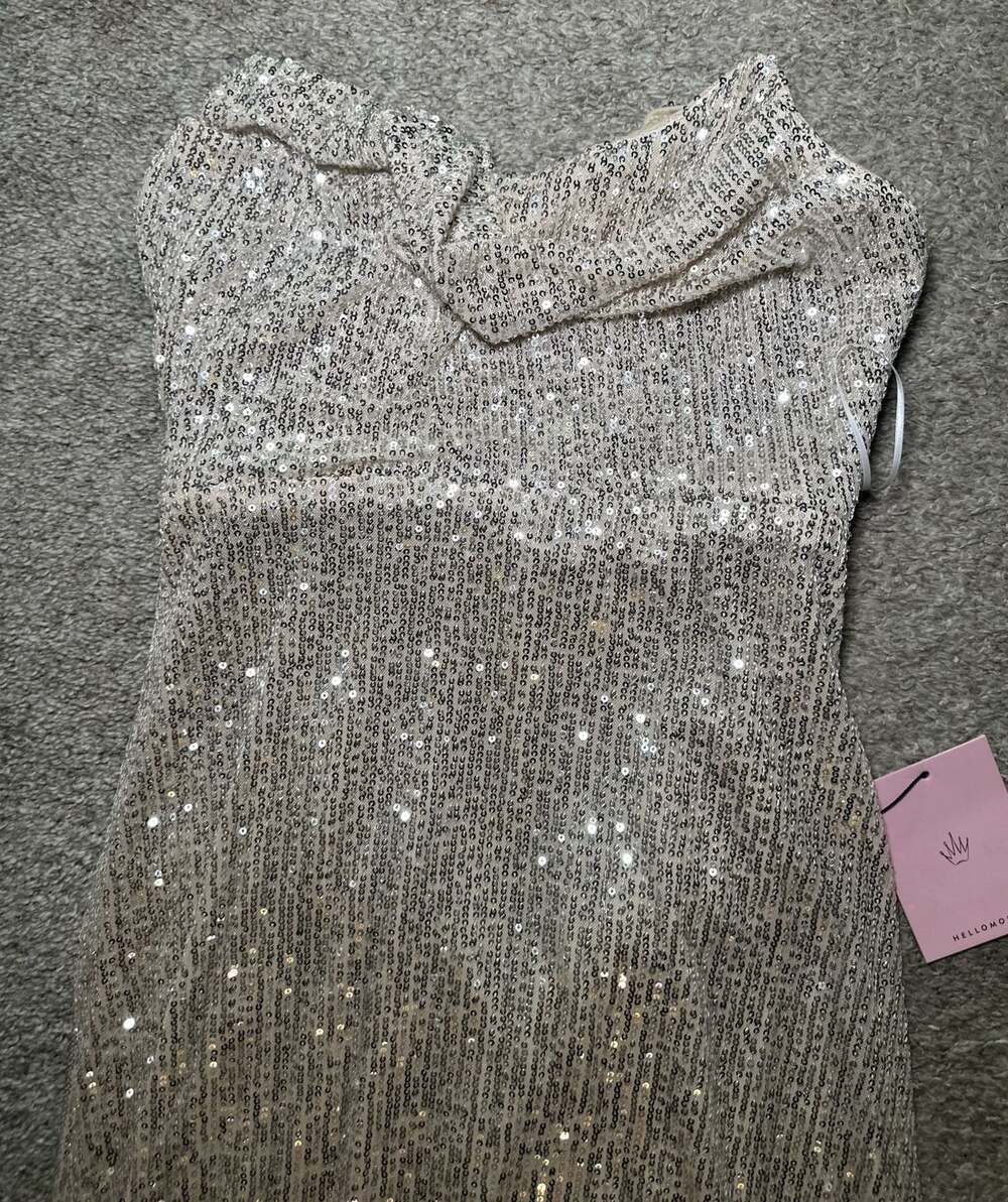 Hello Molly Sequin Strapless Maxi Dress Beige Size L
